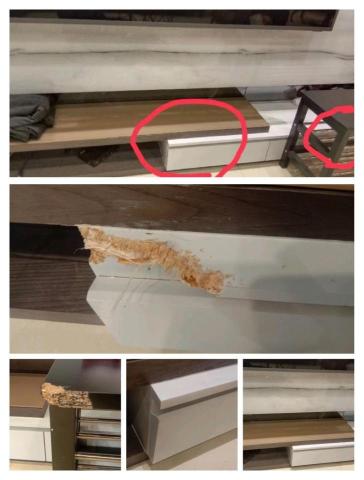 凡蓉精品藝術修護美容/居家店面裝璜瑕疵舊翻新/傢俱皮件精品美 - 忠犬台灣土狗小時候長牙齒愛咬電視櫃完了