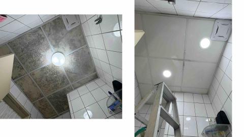 菲比水電｜高雄水電專業維修站 - 浴廁隔板更新，傳統燈座換上坎燈-1