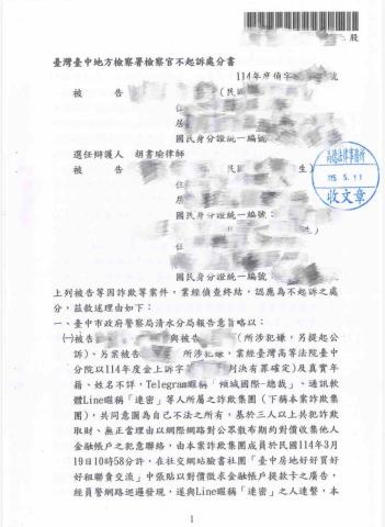 胡書瑜律師 - 被訴加重詐欺不起訴
