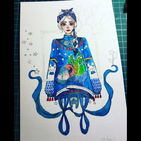 C.W_Kao - 女孩系列，第一個女孩的主題是轉折，季節的交替，也是我畫風轉變的第一幅作品。