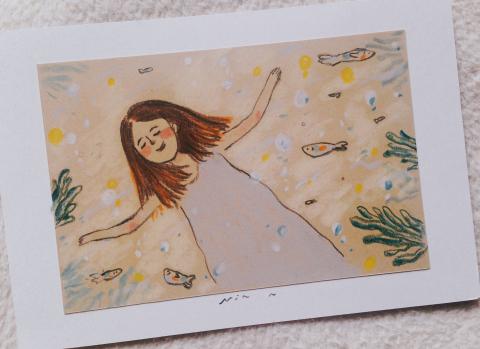 廖婕安 - 送給日本朋友的卡片，她是一個熱愛陽光和海的女孩，也嚮往自由的生活。