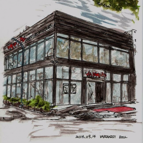 游渝伯 - 幫台中vapiano畫的明信片手繪店卡