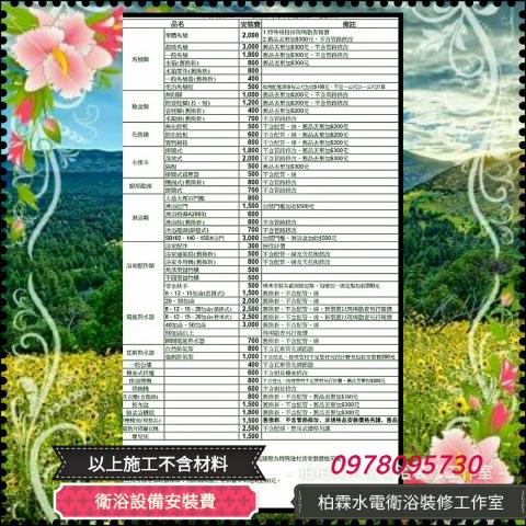 柏霖水電衛浴裝修工作室 - 衛浴設備安裝費