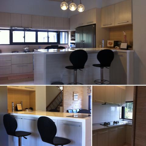 迎拿裝修工程行 - 豪宅鋼刷門板大L型廚具、高吧枱早餐櫃