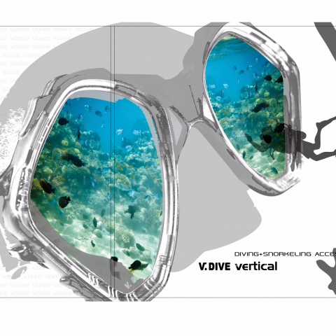 深白設計有限公司 - 設計理念
使用V.DIVE潛水用品中的主力代表商品潛水護目鏡作為主軸，運用護目鏡的鏡面使用潛水看到的海底世界替代，傳達產品的特性，也傳達公司提供的服務品質與清晰，使用色塊的潛水人型增添整體趣味度。 
內頁設計搭配不同的產品特色，經過設計後達到趣味度十足，吸睛效果、顧客記憶點度高的設計，讓人完全的耳目一新，表達著公司勇於創新與熱愛運動的熱血的心。 

