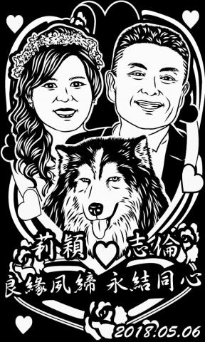 曾議霆 - 婚紗寵物黑白繪畫
附加框飾