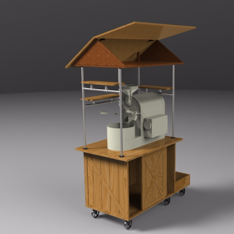 Joshua - 烘豆機推車
以工業風為出發點，搭配木頭的紋路與水管的粗礦來製造不同風格的推車