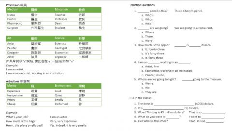 Michelle Chen - Beginner level worksheet sample （初級- 第一單元功課）