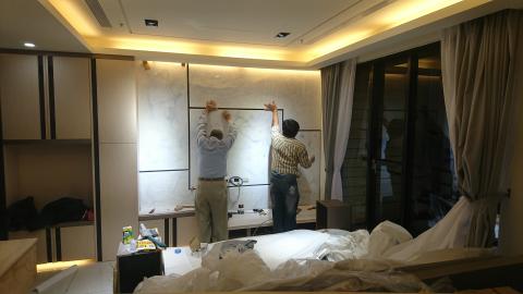 沐岩工作室 - 客廳造形牆施工照片