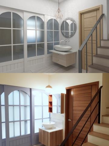 柚綠室內裝修設計 - （苗栗）室內3D圖跟木作完成圖對比。