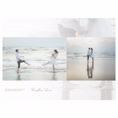 Susan Lin - 基本相本設計
尺寸：約24X17.4(英吋)
               約60X44.2(公分)
風格豐富設計
版面以2張照片做設計
凸顯局部影像做淡化鋪底