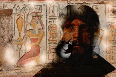 翠的個人工坊 - 男人+樹紋+埃及壁畫合成