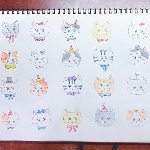 林筱婷 - 水彩，善於畫可愛的動物大頭。