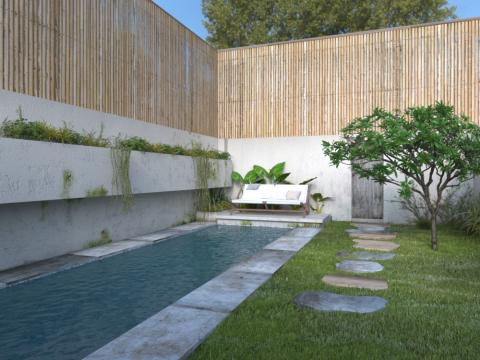 李艾薇 - 這張是屬於庭園造型及泳池的示意模擬圖。能夠清楚的知道，造景的擺放是否豐富。