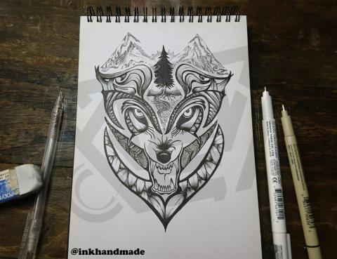 張家豪 - 狼與自然-單代針筆作品