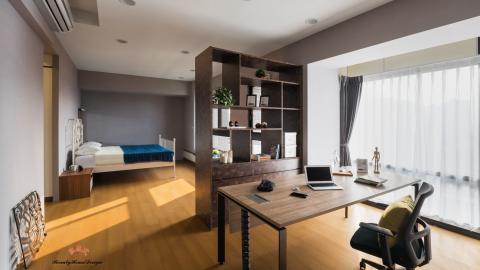 美巢式空間規劃設計有限公司 - 臥室與書房的結合，穿透與收納的結合，讓空間變的更寬闊。