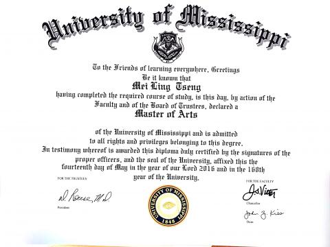 Meiling - 碩士學位證書