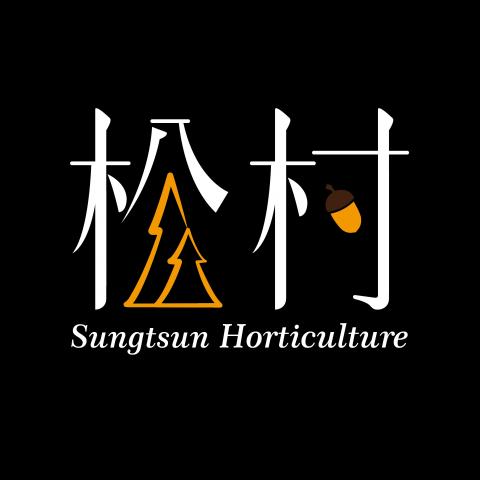 咖啡個人工作室 - 植栽公司的LOGO設計，用松樹與松果並拉長字體來呼應公司名稱-松這個字