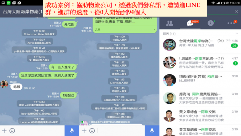 精準度整合行銷有限公司 - 成功案例：協助物流公司，透過我們發私訊，邀請進LINE群，進群的速度，從0人開始到94個人
