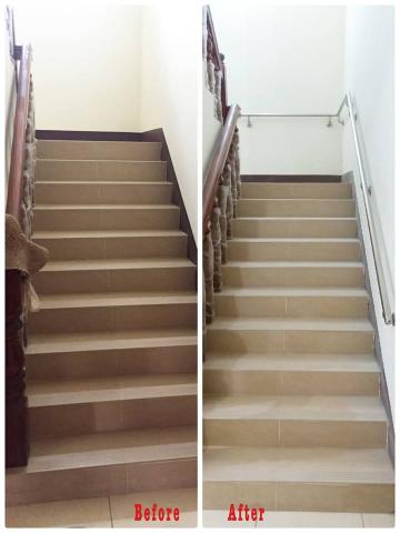 均鎂福祉國際股份有限公司 - 裝了把手的樓梯，母親不用再當蜘蛛俠，可以放心的沿著牆壁扶著把手上樓。