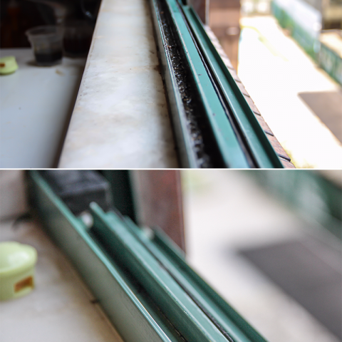 潔洛居家清潔工作室 - 窗溝上厚重油汙清潔前後差異