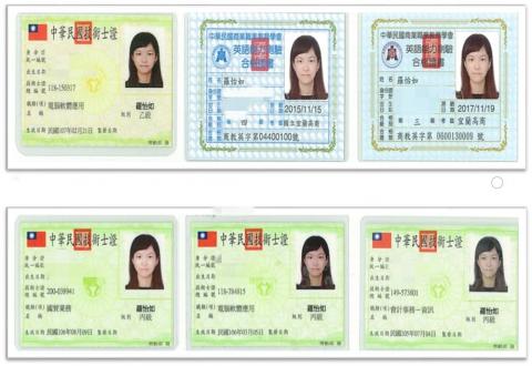 Luo - 電腦軟體應用乙級證照
商教會英檢四級證照
商教會英檢三級證照
國貿業務丙級證照
電腦軟體應用丙級證照
會計事務丙級證照
