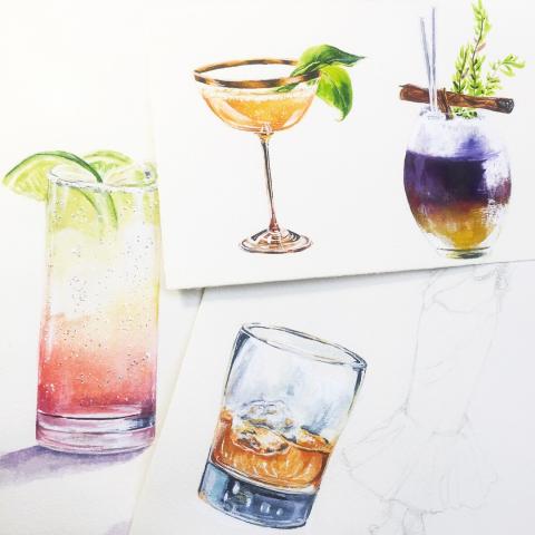 Edie.H - 媒材：水彩

客製化手繪客人店裡的飲品，並繪製出幫忙設計菜單