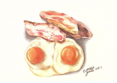 吃魚草布丁插畫工作室 - 早安系列明信片-培根荷包蛋