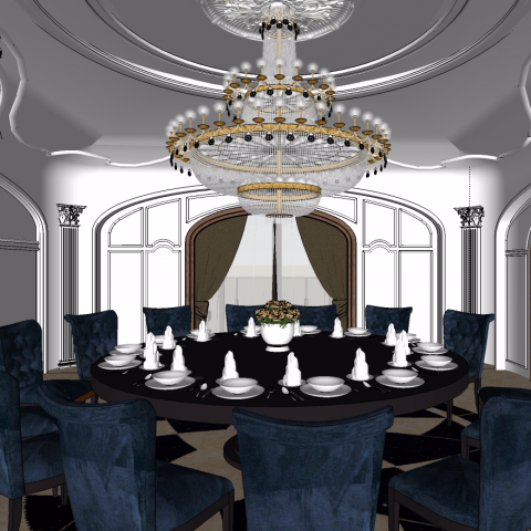 昌軒室內裝修設計 - 新古典會館大廳3D建模透視圖