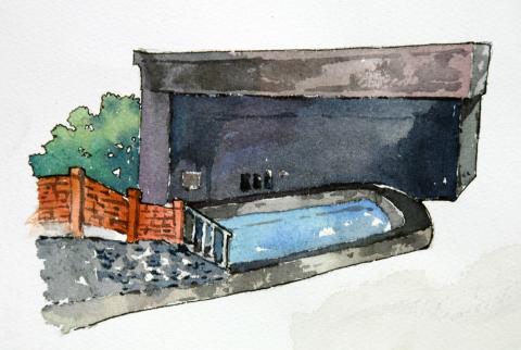 安卡利藝術有限公司 - 竹東插畫地圖水彩作品-洗三坑古蹟