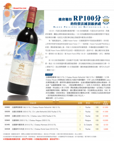 邱馨嬅 - 此為編寫橡木桶洋酒《酒黨》雜誌第247期之其中一頁。
簡介法國 RP 100分頂級酒
