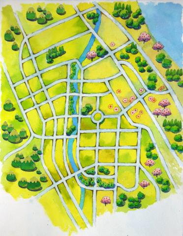 安卡利藝術有限公司 - 竹東插畫地圖水彩作品-地圖素材