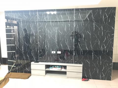 弘文木作坊 - 仿大理石電視牆+電視櫃