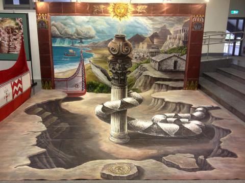 哈蘇爾 3D藝術彩繪XIV Ivers&oslash;n Haisul 3D Art - 名稱：古典世界見證台灣文明的誕生
形式：3D藝術繪畫
媒材：壓克力、油畫 ‧ 帆布畫
年代： 2013
尺寸：牆面400&times;200cm 地面400&times;400
說明：這是台灣畫史上第一個以原住民文化為主題的3D藝術繪畫作品，創作內容是以排灣族太陽神在聖陶甕中下蛋這則創世神話取材，並且結合西方古典時期的古文明背景，讓西方神話時空與台灣平行交疊產生趣味性，表達在眾多輝煌古典的文明見證下，台灣文明就此誕生。
