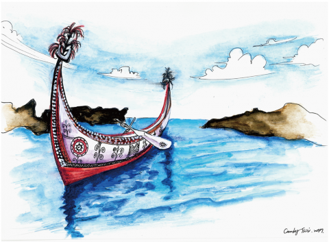 Cindy Tsai - 「拼板舟之美」色鉛筆畫