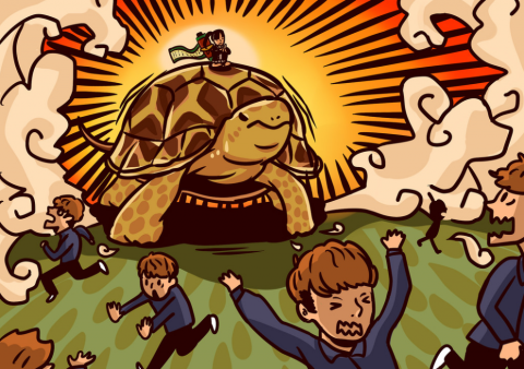 搧風五斗跪 - 平面插圖