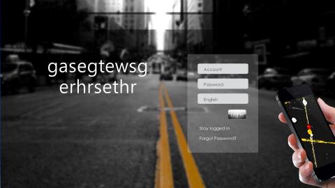 吳佩頤 - 
tracker追蹤器的login的畫面，結合手機與馬路的定位意象圖，一目了然的黑色系風格。