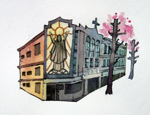 安卡利藝術有限公司 - 竹東插畫地圖水彩作品-天主堂