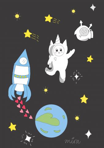 林筱婷 - 電繪。自創的角色設計，如有興趣可以前往https://www.instagram.com/unicorncatdarkness/