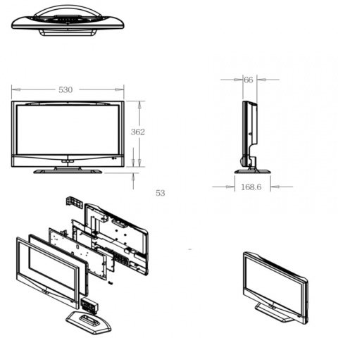 朱玲妤 - 簡介:	22吋/24吋/26吋/32吋/37吋/42吋知名品牌電	視。
設計:	前後蓋需設計讓多家廠牌同尺寸液晶能共用，	減省開模費用與物料管理，拆拔式Tuner，使	生產簡易，可量產電視與一般螢幕顯示器。
