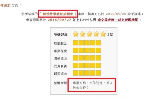 精湛翻譯 - 104外包網
87筆委託紀錄
評價優良