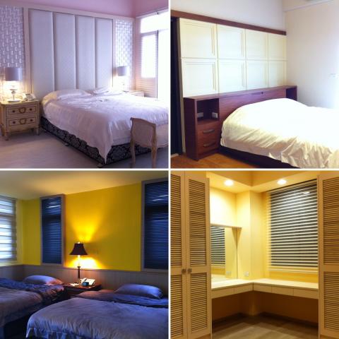 真我空間裝修設計 - 埔里呂公館-左上：主臥室，右上：尊親房，左下：男孩房，右下：女孩房