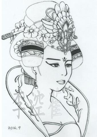 李涳雈 - 這是用原子筆所繪製的人物線條圖。