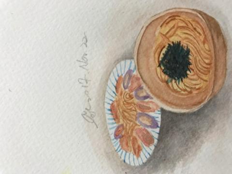 魏慈慧 - 日式義大利麵，食物插畫，PO在粉絲團上被店家轉發到店家的粉專，覺得受寵若驚