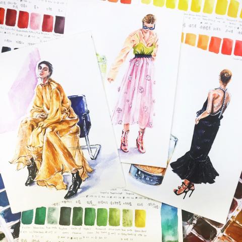 Edie.H - 媒材：水彩

提供客製化時尚人像服裝插畫的服務及教學