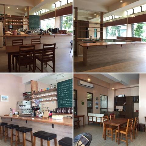 迎拿裝修工程行 - 咖啡店-系統櫃吧台結合實木板造型展示架主牆