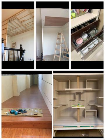 景湛木工裝潢工作室 - 天花板及隔間牆。系統廚櫃。原木地板+側面防護板。手作貓窩。 景湛木工裝潢工作室 - 天花板及隔間牆。系統廚櫃。原木地板+側面防護板。手作貓窩。
