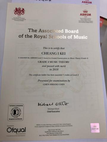 Chen Piano - 2018年底透過陳老師輔導通過英國皇家樂理四級且獲特優的Yuki 證書 此為固定每週9小時密集課程 從零開始為期兩年的成果 Chen Piano - 2018年底透過陳老師輔導通過英國皇家樂理四級且獲特優的Yuki 證書 此為固定每週9小時密集課程 從零開始為期兩年的成果