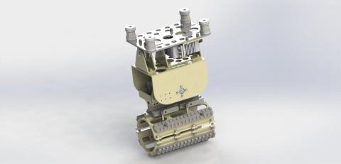 機構設計［Eric Lou］ - 兩軸懸掛型輕型載台,，可俯仰與左右傾斜運動,，每一軸由伺服馬達控制。
我負責運動機構設計，產品外觀設計。