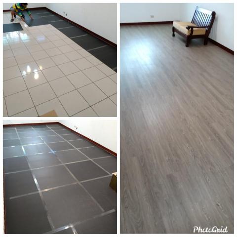 嶺頭裝潢（張家睿） - 客廳長條地磚加底料